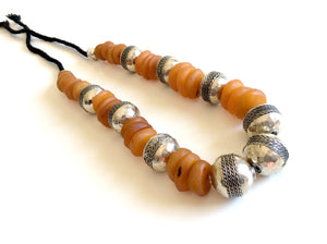 Moroccan bone  beads unique necklace,Berber metal beads jewelry