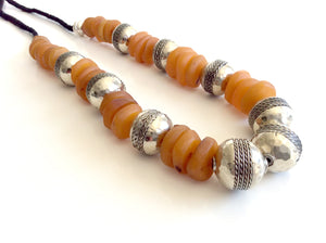 Moroccan bone  beads unique necklace,Berber metal beads jewelry