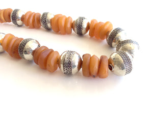 Moroccan bone  beads unique necklace,Berber metal beads jewelry