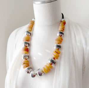 Moroccan bone  beads unique necklace,Berber metal beads jewelry