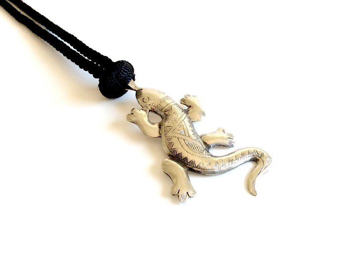 Salamander Lizard pendant black necklace