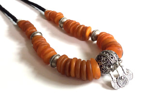 Moroccan necklace,horn orange beads