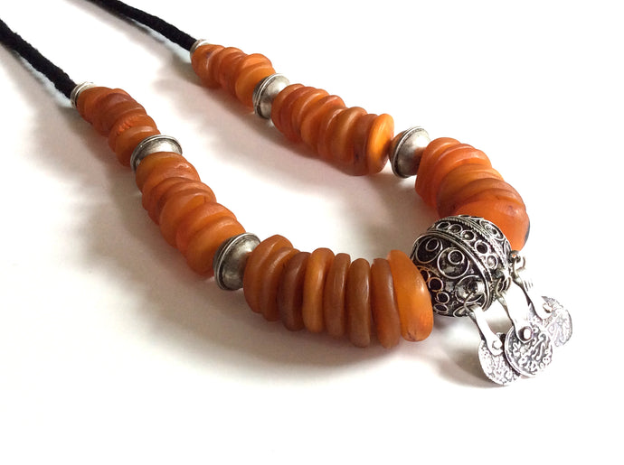 Moroccan necklace,horn orange beads