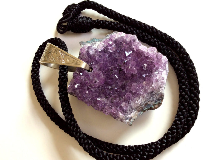 Raw Druzy Amethyst pendant necklace